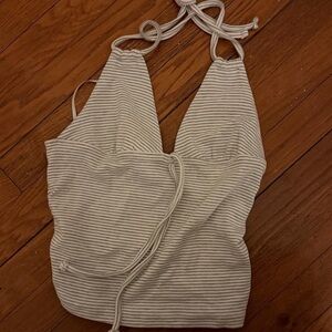 Striped Halter Crop Top in Cream and Gray